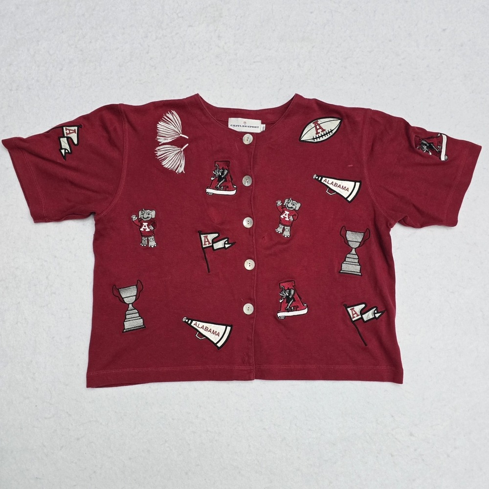 Castles Sport Alabama Crimson Tide Embroidered Cardigan Shirt Crimson Red Large